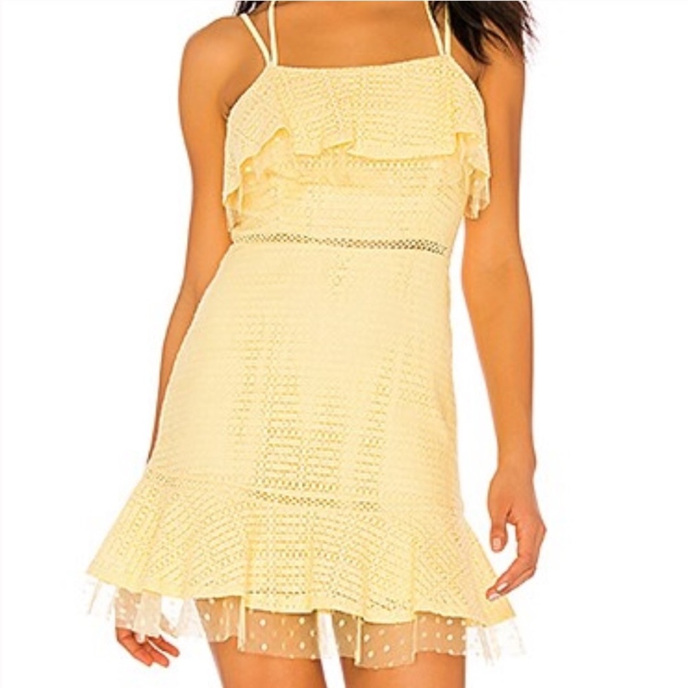 NWT J.O.A Yellow Textured Ruffled Mini Dress